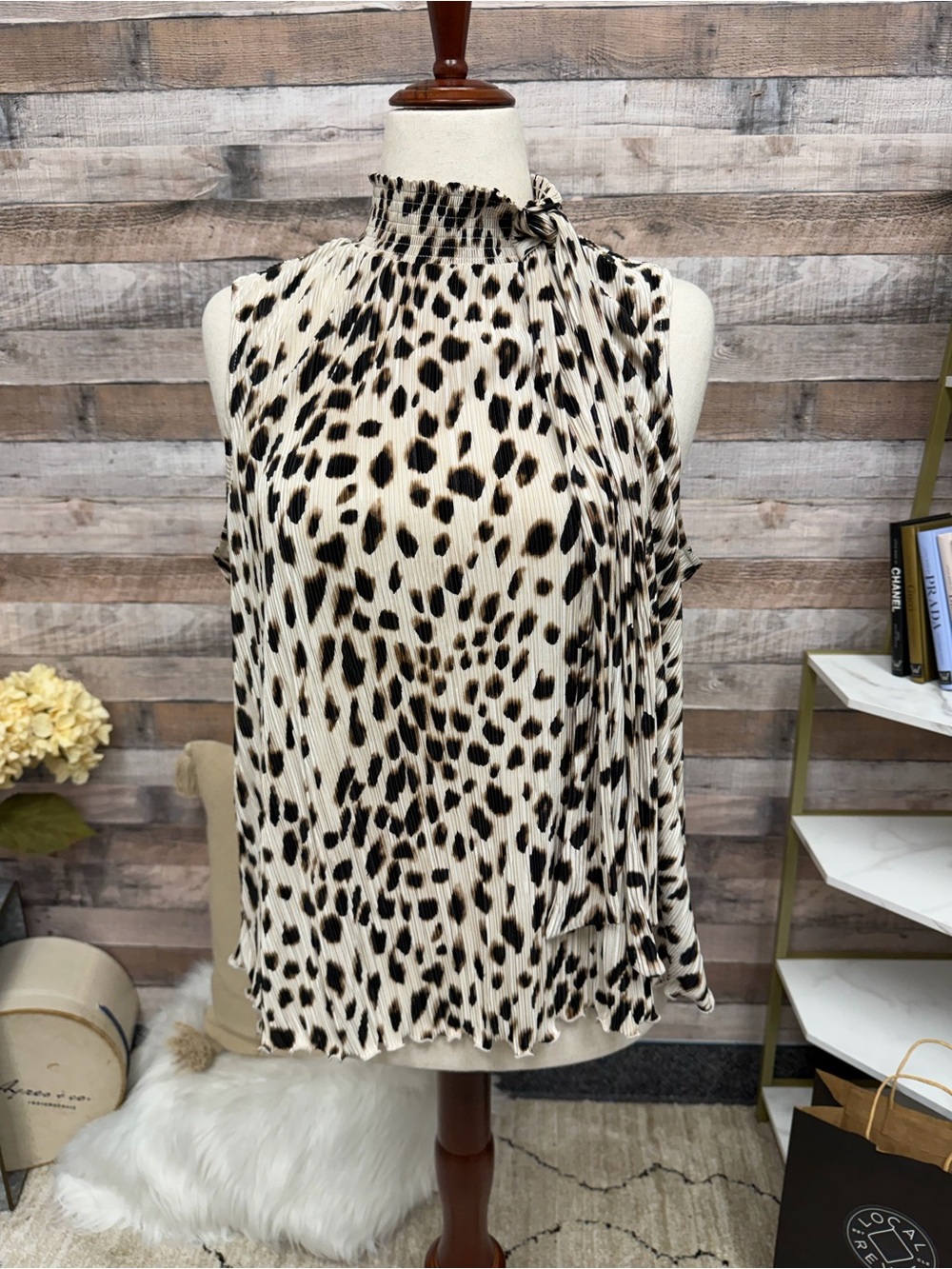 Chico's Animal Print Mock Neck Sleeveless Top